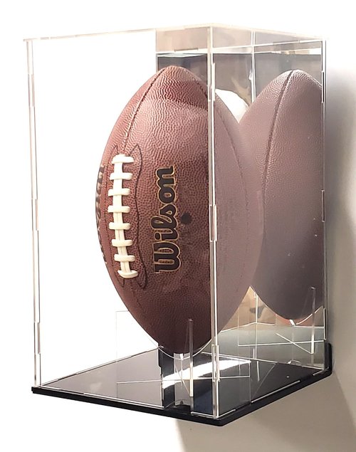 Full Size Football Acrylic Display Case Box Gold Mirror Field Showcase Shoes UV Protection 15x9x8 (Wall Mount Brackets)