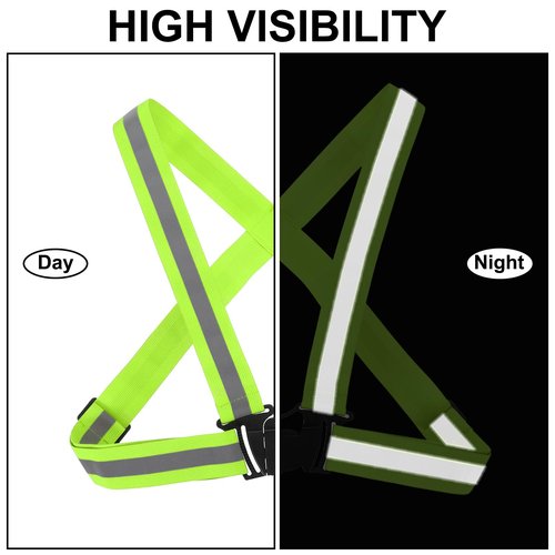 PATIKIL Adjustable Reflective Running Vest Gear, 2 Pack High Visible Reflective Straps Fit All Ages for Night Running Jogging Biking Motorcycle Dog Walking, Green/Yellow