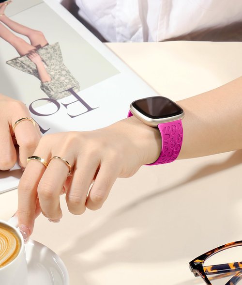 Odbeai Leopard Engraved Bands Compatible with Fitbit Versa 4 Bands for Woman/Versa 3 Bands,for Fitbit Sense 2 Bands/Sense Bands,Cute Fancy Soft Silicone Sport Waterproof Replacement Wristbands Strap