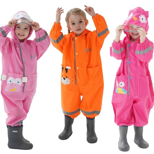 Toddler Rain Suit Baby Rain Suits Kids Rain Suit with Hood Waterproof Coverall One Piece Rain Suits for Kids(1-9 Years)