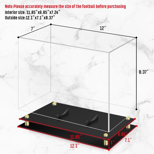 1DOT2 Football Display Case, Clear Acrylic Memorabilia Football Case Box with Double-Layer Black Built-in Football Display Holder for Football Fans, Collectors (No Assembly Required)