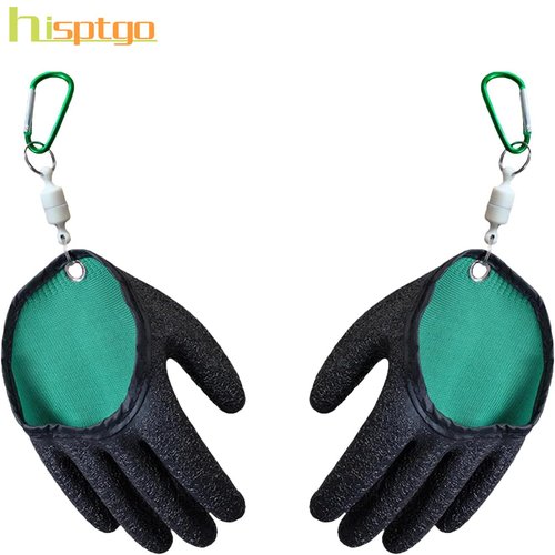 hisptgo 2Pcs Fishing Gloves for Men with Magnet Release, Professional Anti-Slip Puncture Resistant Gloves for Handling, Catching, Cleaning, Fisherman Fishing Accessories, Left and Right Hand