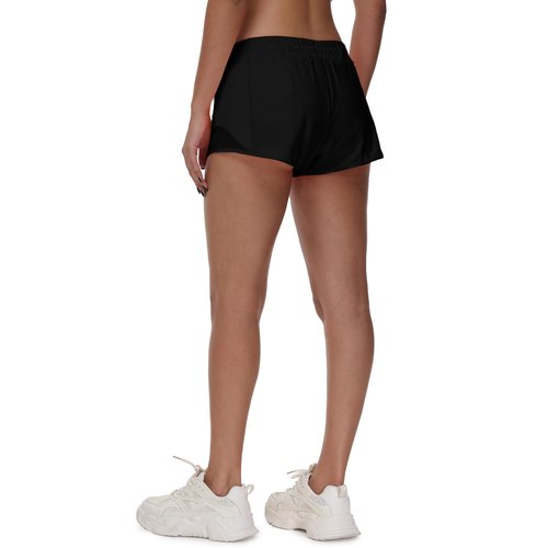 MCEDAR Women's Running Shorts Low Waisted 2.5"，Lightweight Active Workout Quick Dry Gym Athletic Sports Shorts Zip Pocket Black,6/S
