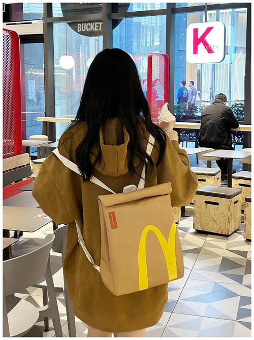 JBIUVBTY Classic Funny Retro Paper Bag Large Capacity Backpack Cute Personalized Shoulder Crossbody Canvas Backpack Notebook