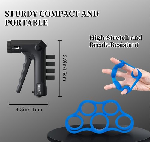 Grip Strength Trainer with Finger Exerciser, 3 Finger Stretcher,Adjustable Resistance Hand Gripper Strengthener with Electronic Counting for Muscle Building and Injury Recover