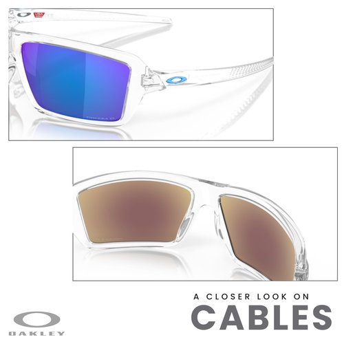 OAKLEY Cables OO9129 912905 63MM Polished Clear/Prizm Sapphire Polarized Rectangular Sunglasses for Men+ Bundle Accessory Leash Kit, Microfiber Pouch
