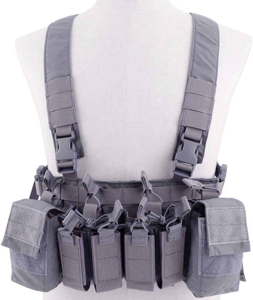 Tactical Chest Vest Rig Adjustable X Harness with 5.56 9mm Rifle Mag Pouches for Airsoft Shooting Wargame Paintball