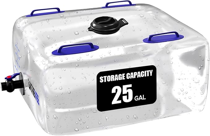 Water Storage Bladder, 25/50/100 Gallon Portable Water Tank, Transparent and Foldable with 4 Types of Interface Accessories, Suitable for Gardens, Emergency Situations, Camping, Etc.