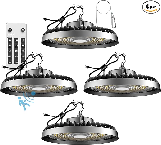 400W High Bay LED Lights with Motion Sensor, 60000LM Smart High Bay Shop Light, 𝐀𝐂𝟏𝟎𝟎-𝟐𝟕𝟕𝐕 UFO Commercial Lighting for Warehouse/Barn -4Pack