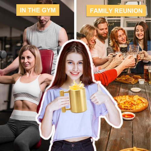 Heavy Mug 18LB/8KG 10 oz, Exercise and Fitness Dumbbells, 304 Stainless Steel,Suitable For Home Workout, Gym Strength Training, Prank Gift, and Arm Strength Training Equipment, Non-Slip Handle, Gold