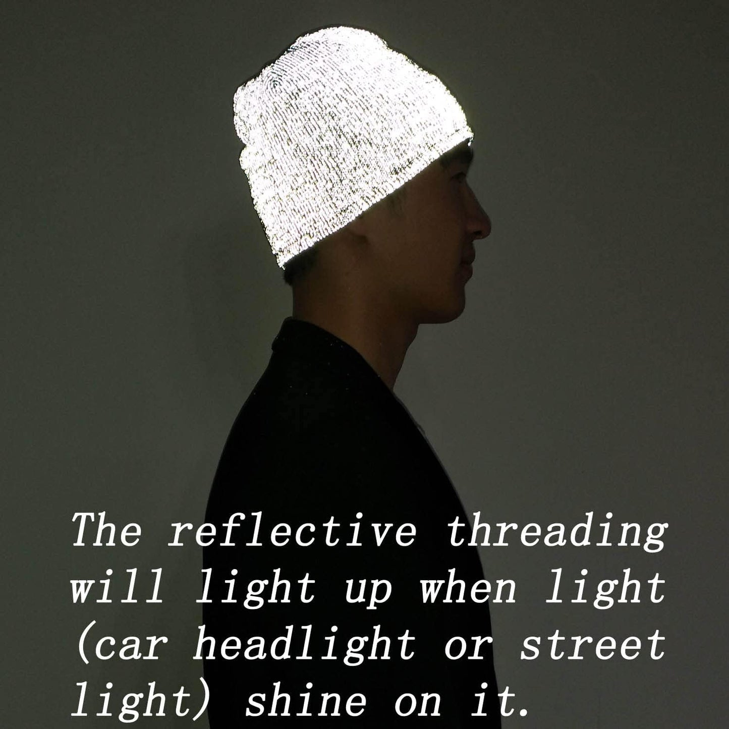 Reflective Beanie Hat High Visibility Warm Winter Loop Knit Cap Gifts for Women Men