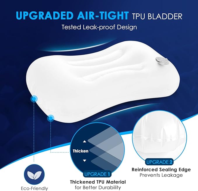 Hikenture Camping Pillow with Removable Cover - Ultralight Inflatable Pillow for Neck Lumbar Support - Upgrade Backpacking Pillow - Washable Travel Air Pillows for Camping, Hiking, Backpacking