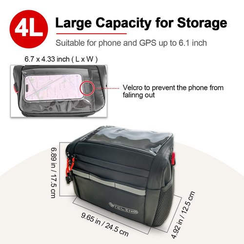 Danuosie Insulated Bike Handlebar Bag, Water Resistant Bicycle Cooler Storage with Touch Screen Phone Holder, Reflective Large Cycling Front Pouch, Shoulder Bag for Outdoor Hiking Mountain Road Bike