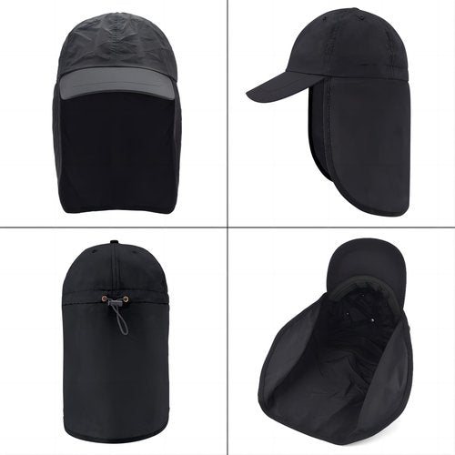 EINSKEY UPF 50+ Waterproof Sun Hat - Packable Unisex Baseball Cap with Neck Flap for Beach, Golf, Hiking, Fishing & Running Black
