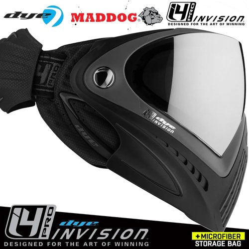 Maddog Dye I4 PRO Thermal Dual-Pane Anti-Fog Lens Paintball Airsoft Mask Goggle System Combo with Microfiber Storage Bag | High Performance Safety Certified Protection - Shadow (Black/Grey)