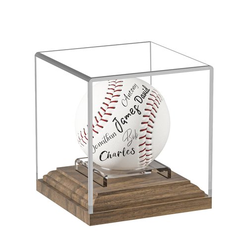 Baseball Case Display for Balls Walnut Wood Base Acrylic Baseball Display Case Baseball Holder Stand Cube Memorabilia Showcase Autograph Ball Protector for Official Size Ball Display