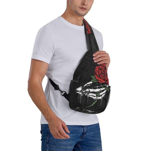 FHSUISN Skull Sling Backpack Chest Bag Crossbody Shoulder Bag Gym Cycling Travel Hiking Daypack For Men Women