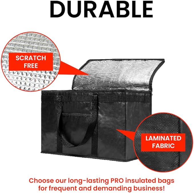 NZ home Durable XXL PRO Insulated Cooler Bag and Food Warmer for Delivery & Grocery Shopping with Zippered Top, Black Commercial Grade (1 Pack)