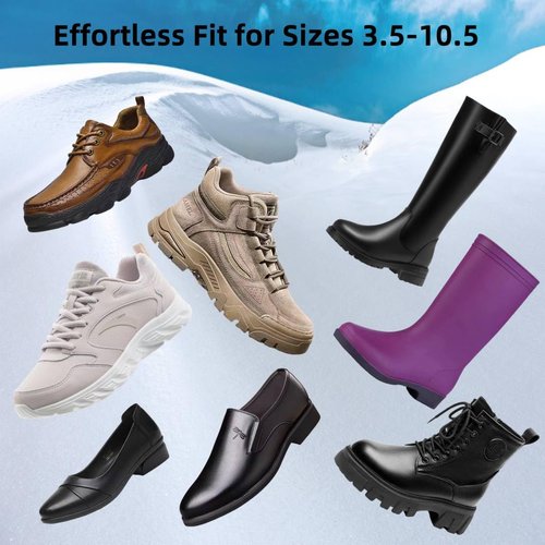 One Fit All Ice Cleats for Shoes and Boots Size 3.5-10.5, Quick Slip On Ice and Snow Grips with Add-On Straps for Men, Women and Kids, Everyday Use Mid-Sole Traction for Hiking, Walking Commuting
