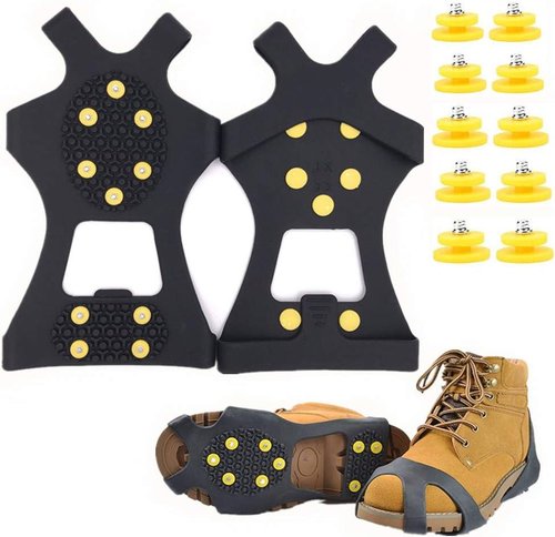Ice Cleats Snow Grips - Anti-Slip Crampons Traction Cleats Ice & Snow Grippers 10 Steel Studs for Women Men Kids’ Shoes and Boots (Extra 10 Studs)