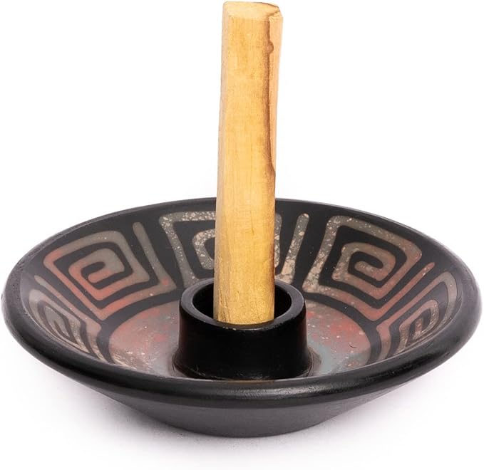Luna Sundara Authentic Peru Pottery Palo Santo Stick Holder and Incense Holder Includes 5 Palo Santo Sticks Handmade Ceramic Smudge Bowl Sage Holder Palo Santo Holder (Blue)