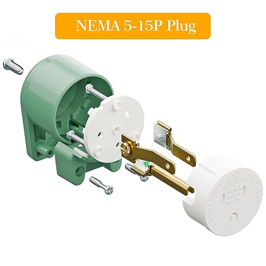 USA Canada 90 Degree 3 Pack Nema 5-15P 3 Pole Right Angle AC Plug, 15A 125V, Green