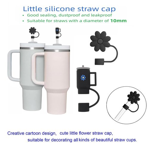 Wohoyee Water Bottle Handle Strap with Lipstick Holder, Silicone Straw Covers, Mini Cup Keychain Compatible with Flask & Stanley Cup Fits Most 16-40oz Water Bottle (Black)