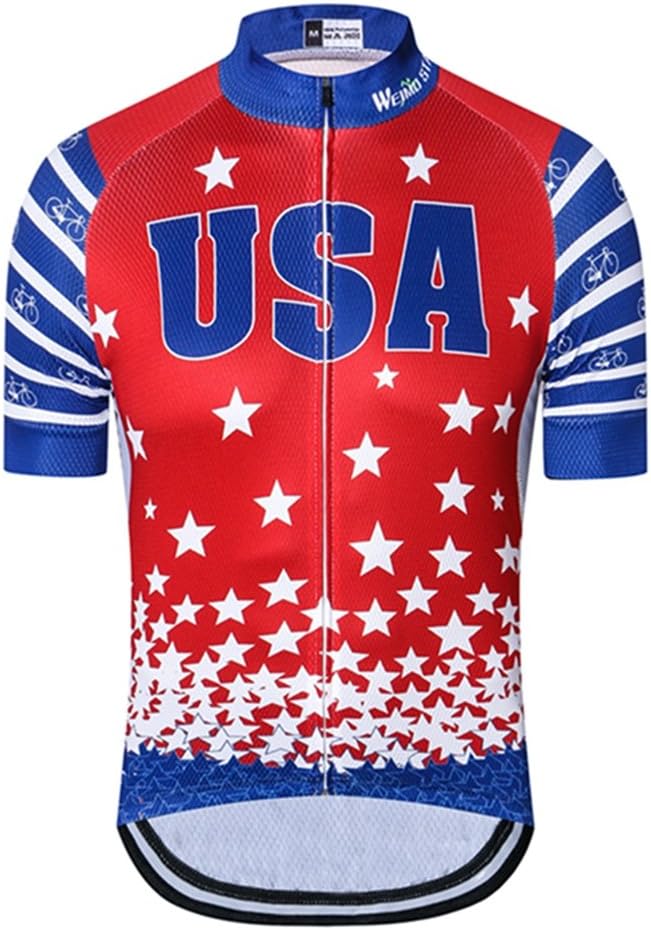 Weimostar Men's USA Cycling Jersey Short Sleeve Biking Shirts Breathable with Pockets