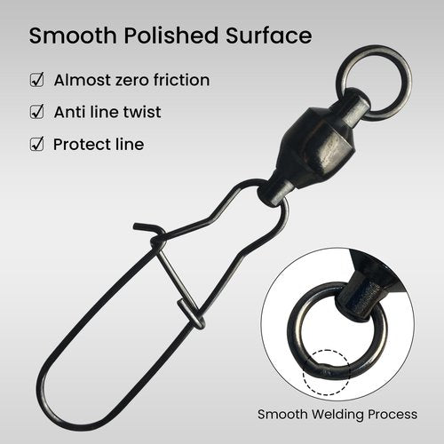 Pristis 25 Pack #0 High Strength Fishing Snap & Swivels, Ball Bearing with Coastlock Snap, Saltwater Corrosion Resistant Connector, 22 lb Freshwater Heavy Duty Black Nickel Finish Tackle Kit for Bass
