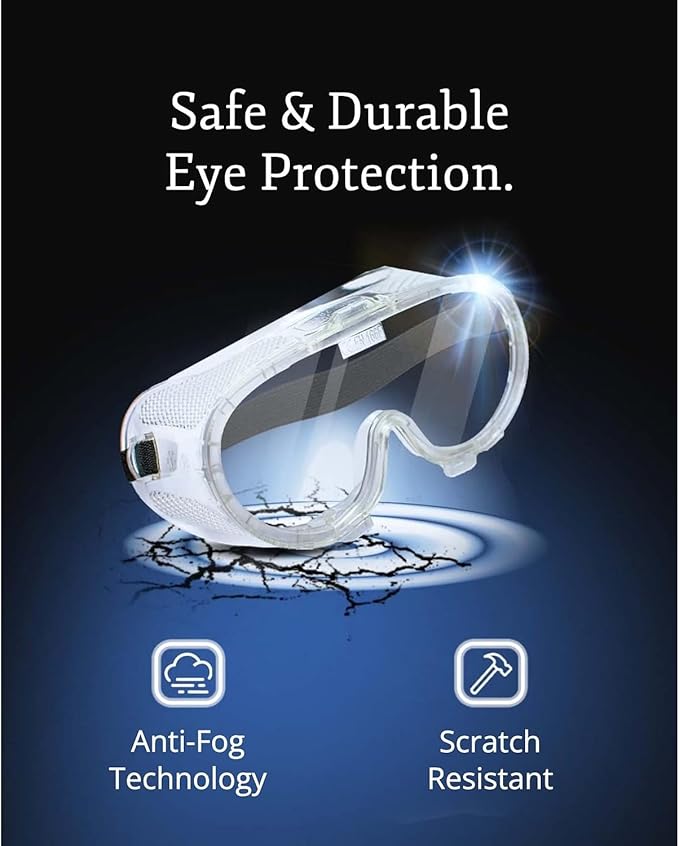 Aqulius Safety Goggles - 10-Pack, Direct-Vented & Comfort Fit - Anti-Fog Impact-Resistant Protective Eyewear Bulk for Construction - ANSI Z87+ Certified