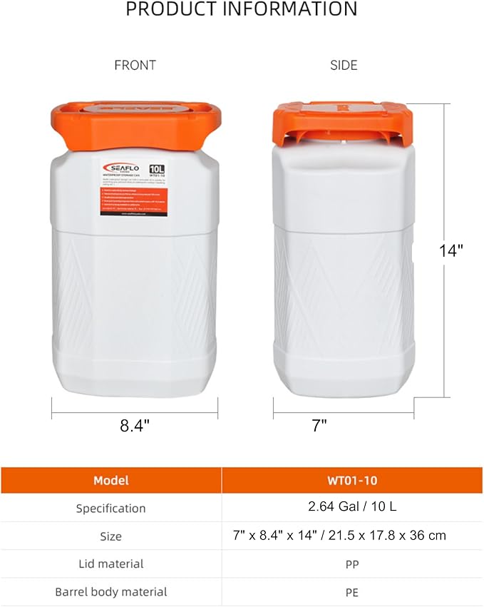 SEAFLO Waterproof Storage Bins with Lid for Marine, RV, Storage, Kayak, Camping 2.64 Gal / 10 L