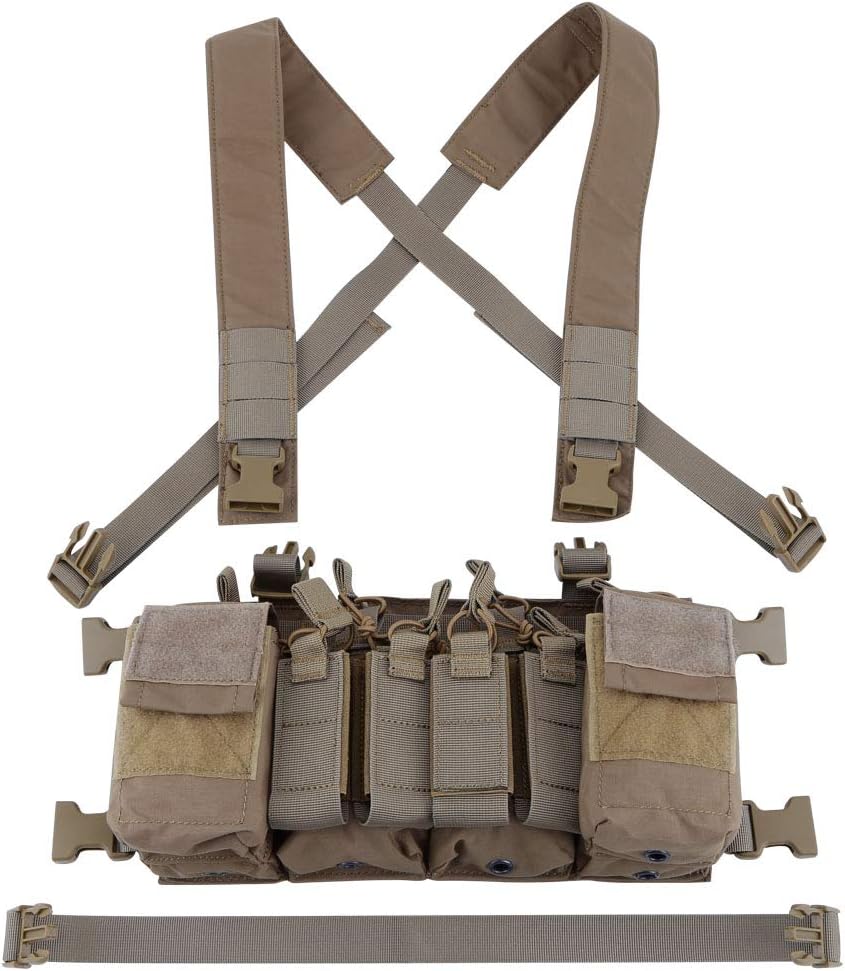 Tactical Chest Vest Rig Adjustable X Harness with 5.56 9mm Rifle Mag Pouches for Airsoft Shooting Wargame Paintball