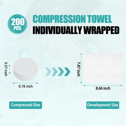200PCS Compressed Towel Tablets Mini Disposable Compressed Towel Tablets，Bulk Coin Tissues，Disposable and portable face towels suitable for travel, Camping, Sports, Beauty Salons, Home use