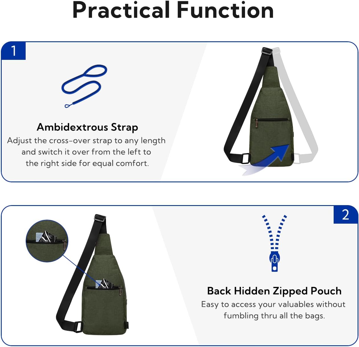 WATERFLY Small Crossbody Sling Backpack Anti Theft Backpack for Traveling Chest Bags for Men&Women Multipurpose Casual Daypack Hiking Shoulder Bag (Black)