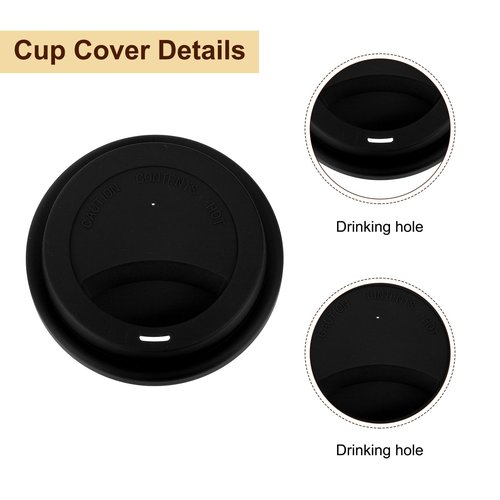 uxcell 4Pcs 3.31-3.38" Silicone Cup Lids, Drinking Lid Reusable Sealed Mug Lid for Ceramic or Glass Coffee Mug Spill-Proof, Durable Coffee Cup Covers, Black