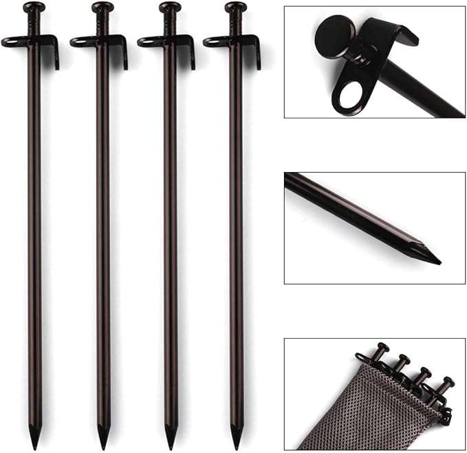 Heavy Duty Steel Tent Stakes - Tarp Pegs Camping Stakes for Outdoor Camping Canopy and tarp, 12 inch 12PC Pack