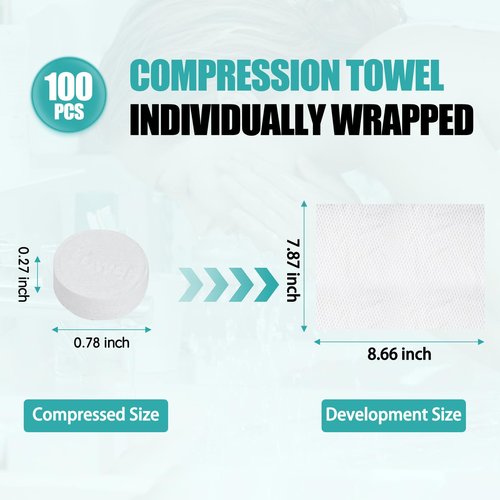Khrgovd 100PCS Compressed Towel Tablets Mini Disposable Compressed Towel Tablets，Bulk Coin Tissues，Disposable and portable face towels suitable for travel, Camping, Sports, Beauty Salons, Home use