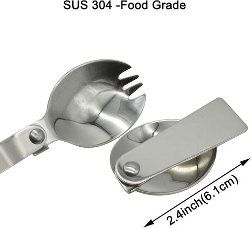 Maydahui 2 PCS Spoon and Fork Foldable Stainless Steel SUS 18/10（304）Salad Spork Portable for Thermos Camping Outdoors