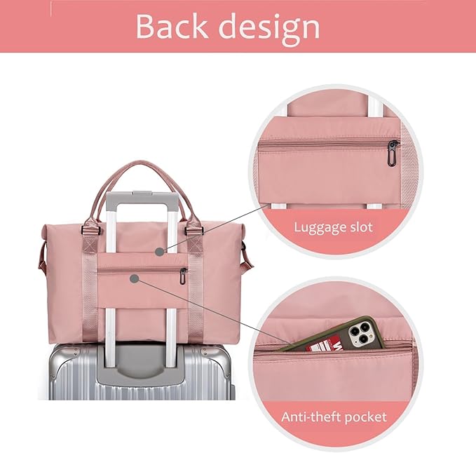 KARRESLY Travel Duffel Bag for Women,Shoulder Weekender Overnight Bag Sports Gym Tote Bag,Waterproof(Dark Pink) free size