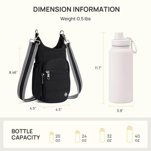 Telena Water Bottle Holder with Strap RFID Crossbody Bags for Women for Walking, Hiking, Cycling Black