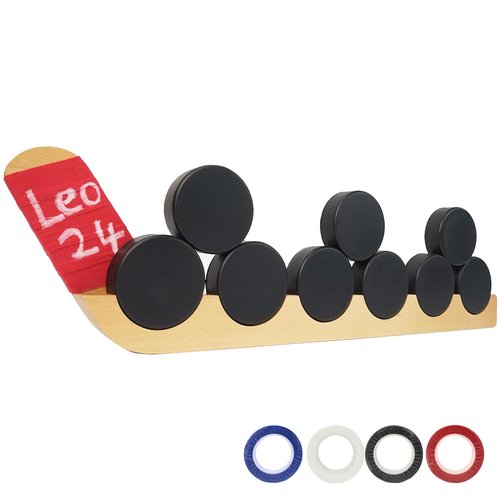 Westant Hockey Puck Display Case - 22.8" Wall Mount, Wooden Holder for 6 Pucks, Ideal Hockey Gift for Players and Fans, with Hockey Tape to Customize Your Name (6 Pucks)