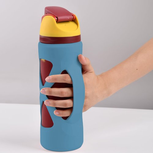 Bottle Bumper Silicone Boot Sleeve Protector with Handle for Owala Freesip Water Bottle 24 Oz, Protective Anti Scratch & Reduce Dent Sleeve Cover, Reusable Water Bottle Carrier Grip (Bule)