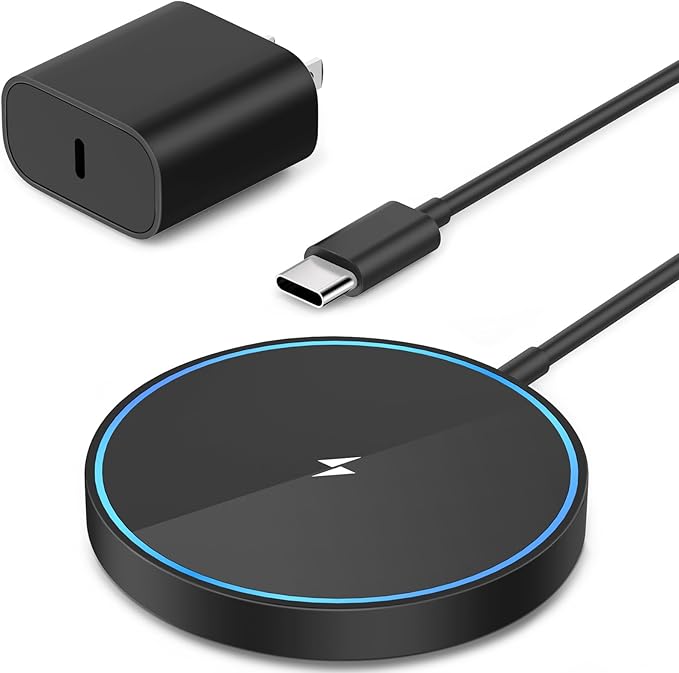Magnetic Wireless Charger Compatible with iPhone 16/15 Pro Max/15 Pro/15/15 Plus/14/13/12 Series, Fast Chargering Upgraded Mag-Safe LED Charging Pad with 20W Type-C Adapter (Black)