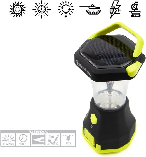 Atlas 600 Solar LED Waterproof Camping Lantern with Micro USB Charger, Black