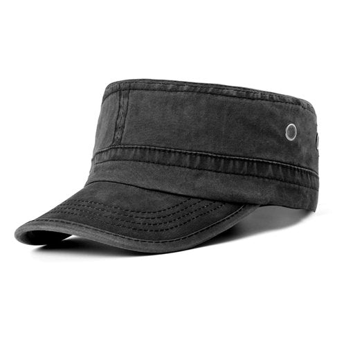 meioro Washed Cotton Military Caps Unisex Adjustable Cadet Army Cap Classic Vintage Captain Hat Flat Top Cap （Black）