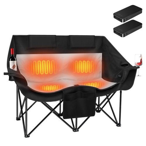 Sobalai Heated Double Camping Chair with 2 20000mAh Battery Pack, 2 Control Switches 2-Person Loveseat, 550 lbs for Outdoor Sports, Picnics, Rugby Match, Lawn. Make Your Autumn and Winter Warmer