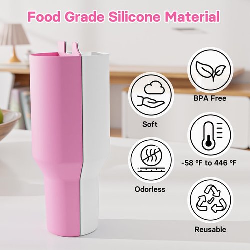 Kawaiita 2-in-1 Drink Separator Silicone Liner Compatible with Stanley Cup 40 oz, Stanley Accessories, Reusable Liner for Cold Drink Separator for Coffee, Juice, Cocktails, Whiskey (Pink and White)