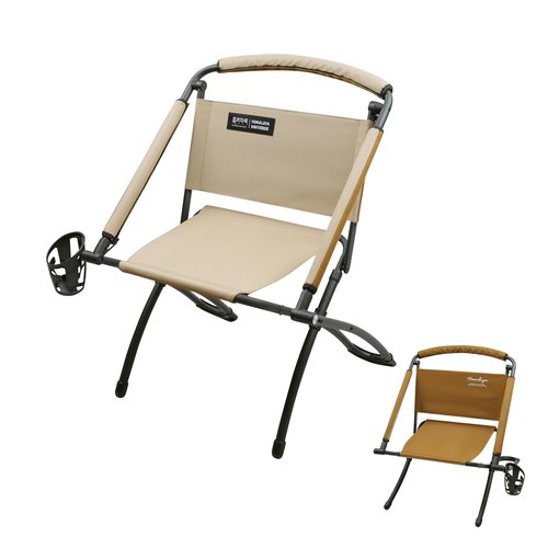 喜马拉雅 Folding Chair Double-Side Seat, Camping Chair Usable On Both Sides, One Chair Two Heights, Carbon Steel Portable Foldable with Cup Holder for Camp Beach Picnic Patio Sports Brown Beige