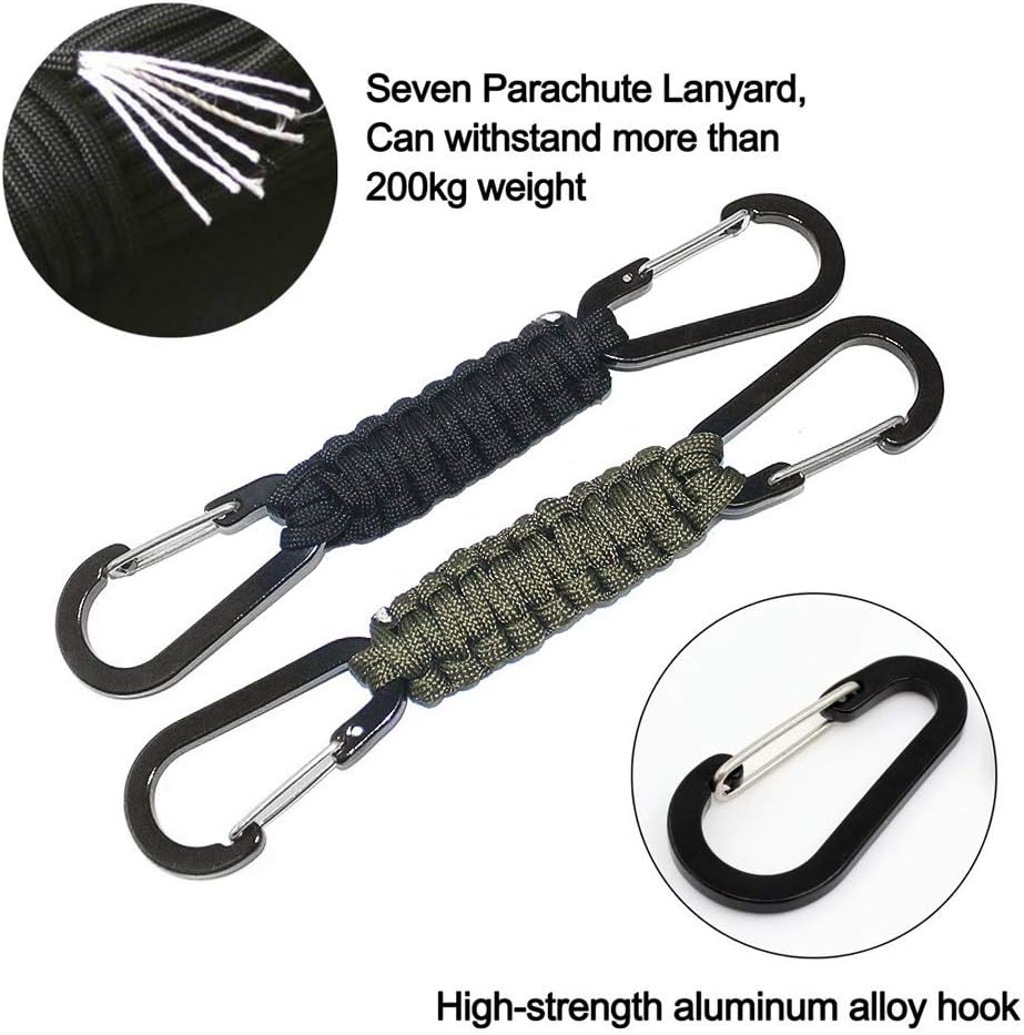 Paracord Keychain with Carabiner, Set of 5 Braided Lanyard Utility Ring Hook