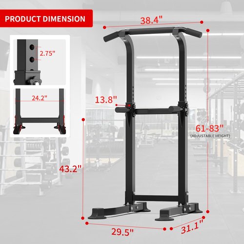 ZENOVA Pull Up Bar Dip Bar Power Tower Workout Dip Station Height Adjustable Free Standing Chin Up Bar Home Gym Equipment 300LBS Weight Capacity (Black)